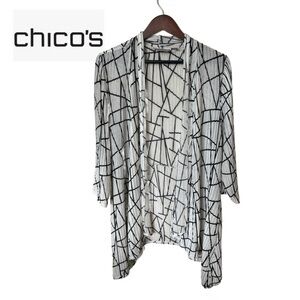 Chico's Black and Cream Women's Lightweight Cardigan
